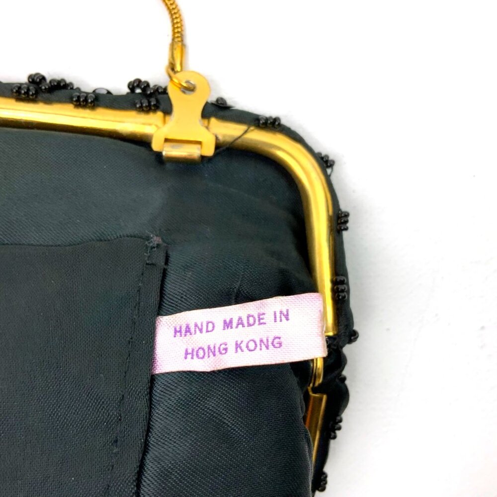 Vintage 60s Black Satin Silk Beaded and Sequined Evening Party Clutch/Bag - Picture 13 of 16